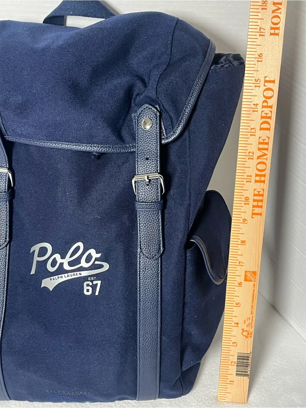 Polo by Ralph Lauren Navy Canvas Backpack with Leather-Trim Straps